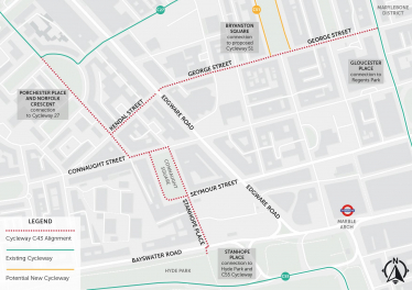 Hyde Park to Marylebone Cycleway map